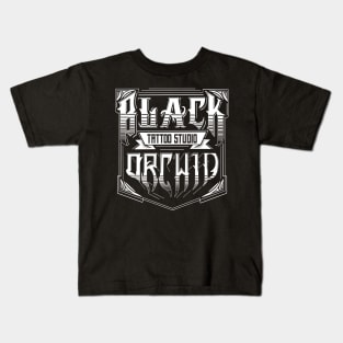 Black orchid tattoo block logo Kids T-Shirt